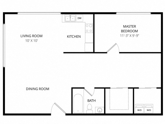 Floor plan for 1 bed, 1 bath, 700 sqft